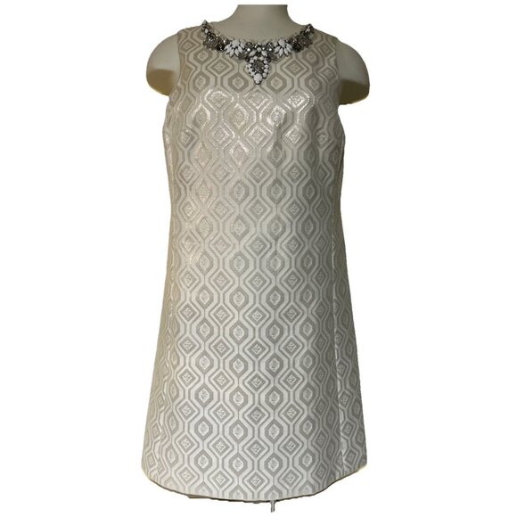 White House Black Market Dresses & Skirts - WHITE HOUSE BLACK MARKET Gold Geometric Rhinestone Jewel Neck Sheath Dress 6